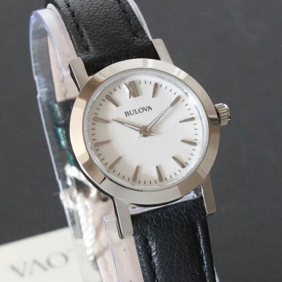 Bulova Ladies Dress Watch Two Hander Silver Dial Black Leather Strap 24mm - Picture 5 of 13